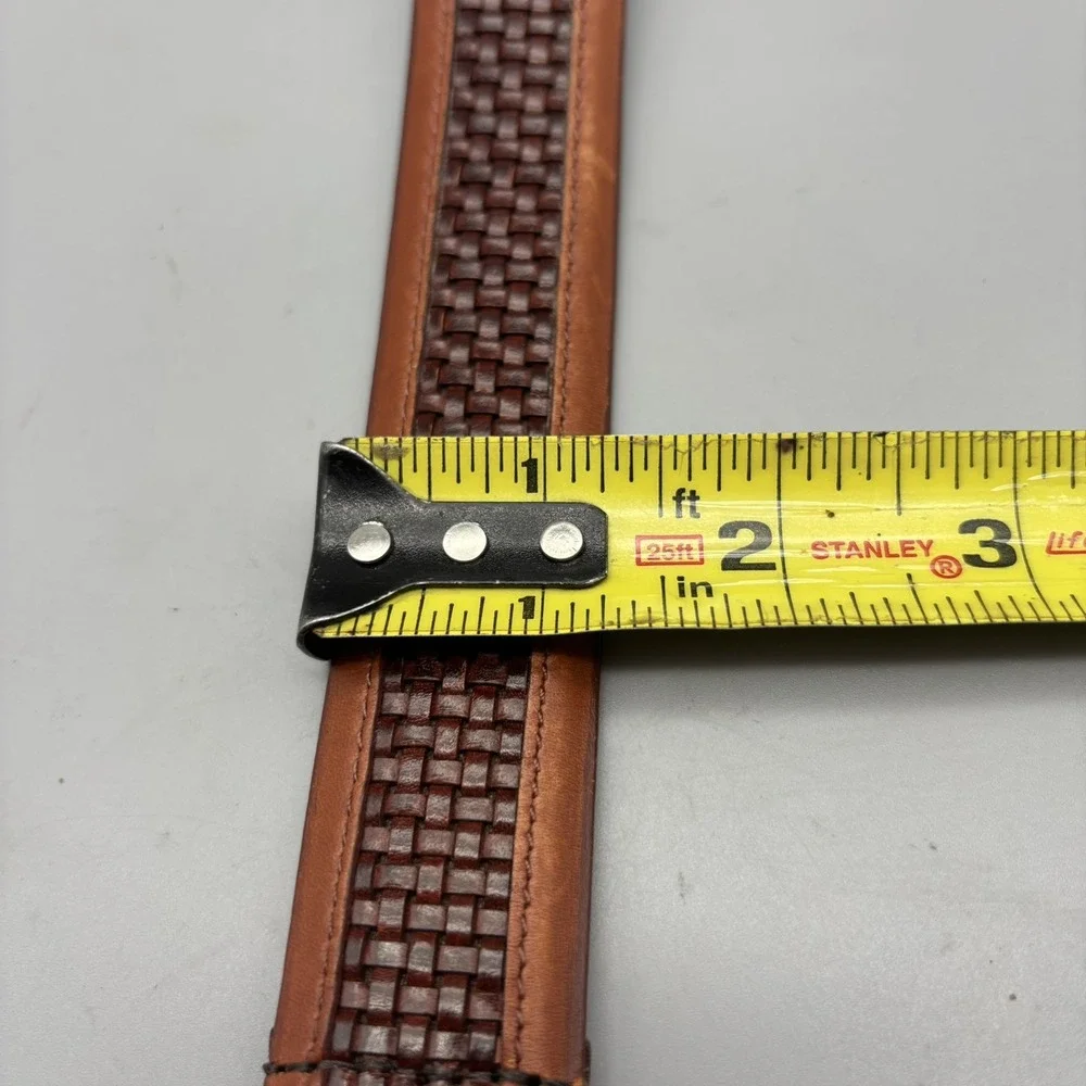 Allen Edmonds Woven Leather Dress Belt 28006 Size 34/85 Brown Brass Made in USA